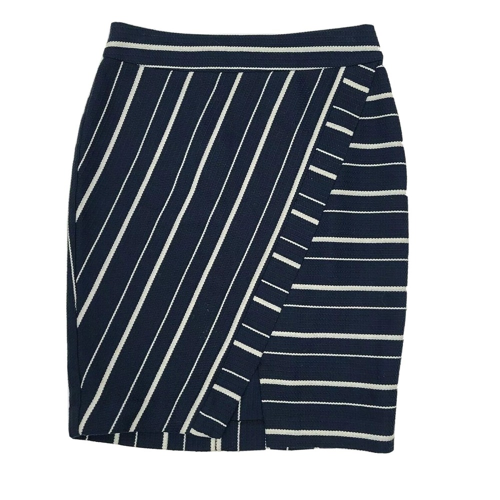Ann Taylor Loft Skirt Womens Size 2 Blue White Faux Wrap Zip Up Preppy Business